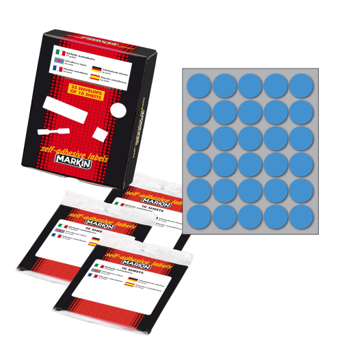 Etichetta adesiva blu tonda D22mm (10fogli x 30etichette Markin